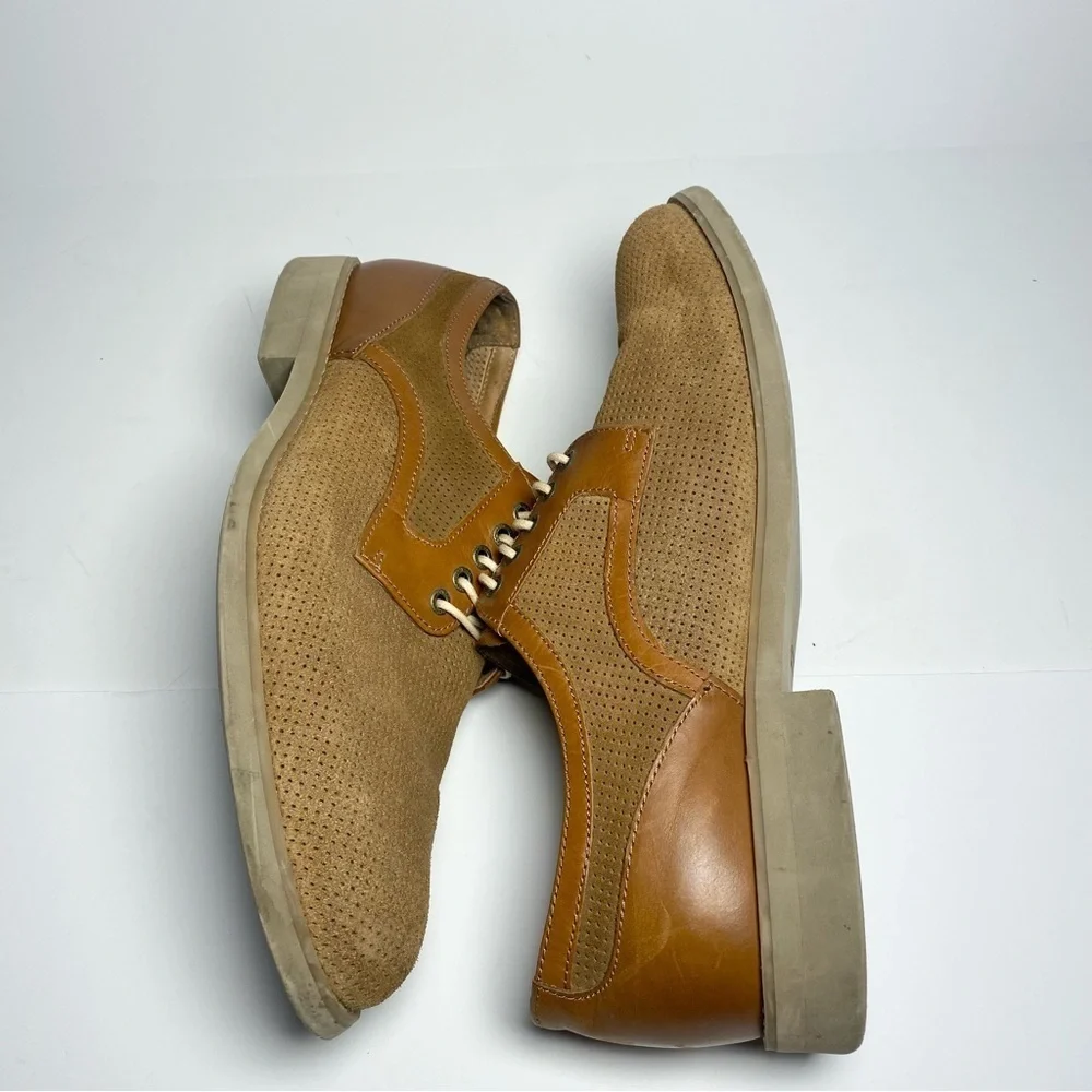 Johnston & Murphy Upton Tan Suede Shoes Mens 11.5 Leather Perforated Oxford